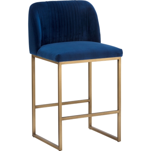 Nevin Counter Stool in Sapphire Blue Fabric & Antique Brass